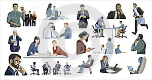 Bussiness people big set on white background. Discussion, negotiation, business partnership, team, everyday business