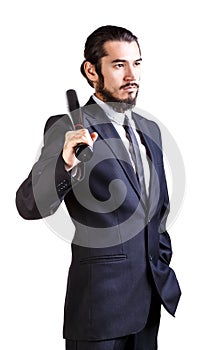 Bussinessman in suit with baseball bat