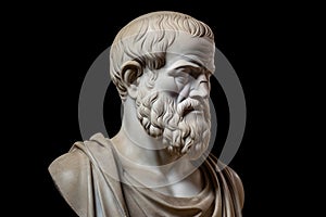 Bust of Aristotle philosopher of greece on black background generative AI