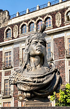 Bust of CuauhtÃ©moc in el ZÃ³calo, Mexico City.