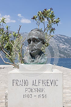 Bust of Frano Alfirevich on the island of Gospa od Skrpela in the Boko-Kotorsky Gulf.