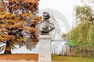Bust of Frederic Chopin, polish composer and virtuoso pianist, at the King Michael I Park, formerly Herastrau Park, a large park
