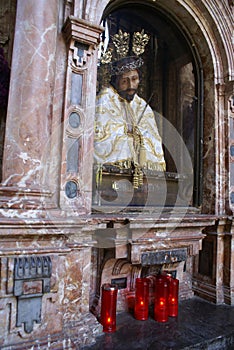 Bust of Jesus in an alcove in The Cathedral of Malaga, Spain