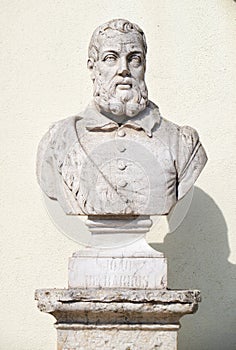 Bust of Joao de Barros in the Sao Pedro de Alcantara Garden. Lisbon. Portugal.