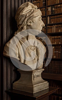 Bust of Jonathan Swift in Long Room of Trinity College Old Library in Dublin