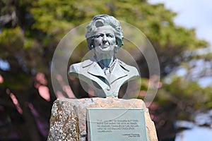 Bust of Margaret Thatcher, fomer British Prime Minister, Port Stanley, Capital City of Falkland Islands or Las Malvinas.