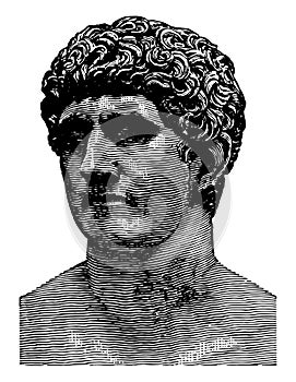 Bust of Mark Antony,  a Roman politician and General, vintage engraving