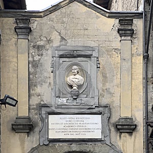 Bust of Pietro da Cortona, real name Pietro Berrettini, in Republic square in Cortona, Italy.