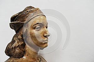 Bust of Raffaello Sanzio, known as Raphael. Copy space on the background