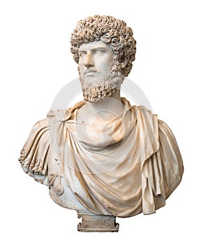 Bust of the roman emperor Lucius Verus isolated on white