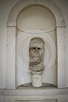 Bust sculpture at Villa D`Este in Tivoli, Italy