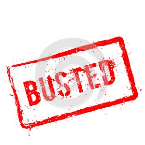 Busted red rubber stamp isolated on white.