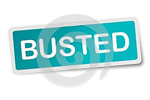 Busted square sticker isolated on white