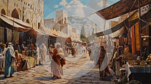 Bustling Bazaars: Vibrant Marketplace of 12th Century Baghdad photo