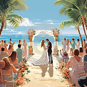 Bustling Beach Wedding Scene