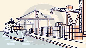 Bustling Cargo Port: Container Ship and Industrial Cranes, vector design Generative AI