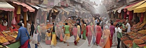 The bustling Chandni Chowk Bazaar in Delhi with brightly coloured colours and a plethora of vendors.