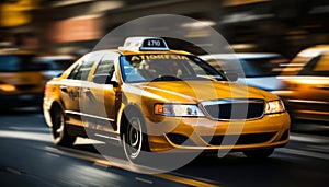 Bustling downtown new york city street with yellow cabs in motion blur highquality 16k photo