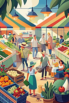Bustling Farmer's Market with Fresh Produce and Local Shoppers
