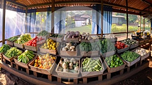 Bustling Farmers Market Stall with Fresh Vegetables