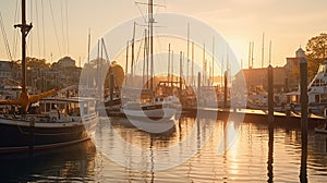 Bustling Harbor at Sunrise