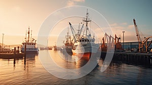 Bustling Harbor at Sunrise