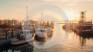 Bustling Harbor at Sunrise