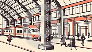 Bustling Interior of a Modern City Train Station, vector design Generative AI