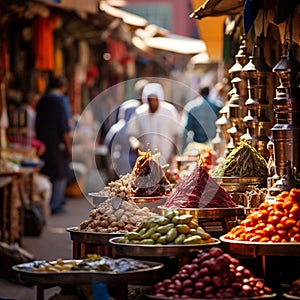 Bustling Market Scene in Marrakesh& x27;s Traditional Souks
