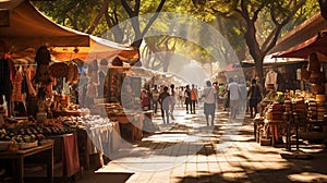 A bustling marketplace, with vendors selling exotic goods from all corners of the world and shoppe