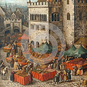 Bustling Medieval Marketplace