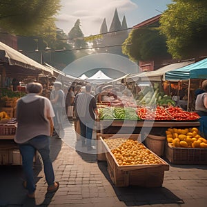 A bustling outdoor market with stalls selling fresh produce, local crafts, and street food3