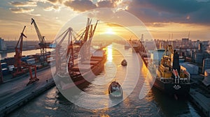 A bustling port with cranes unloading cargo from a grain ship highlighting the importance of global grain market