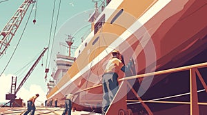 In a bustling shipyard a team of fitterwelders work tirelessly to repair the hull of a large vessel ensuring its