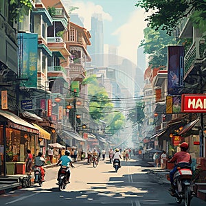 Bustling street in Hanoi, Vietnam