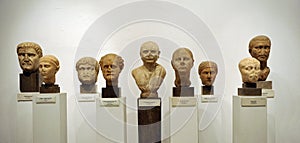 Busts of Roman citizens, marble sculptures