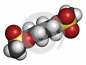 Busulfan cancer chemotherapy drug molecule (alkylating agent). Atoms are represented as spheres with conventional color coding: