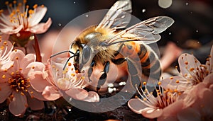 A busy bee pollinates a yellow flower in nature generated by AI