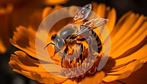 Busy bee working on yellow flower pollen generated by AI