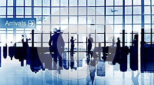 Busy Business People Silhouette Airport Travel Commercial Airplane photo