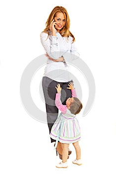 Busy business woman with child