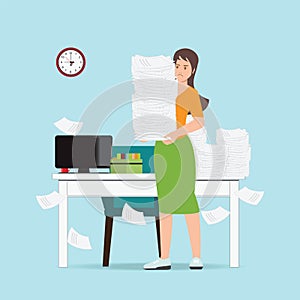 Busy business woman holding office paper