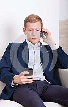 Busy businessman talking phone