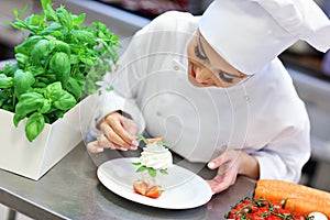 Busy chef at work in the restaurant kitchen