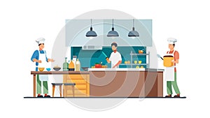 Busy Chefs Collaborating in Professional Kitchen, vector design Generative AI