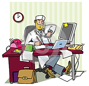 Busy chief doctor in a office