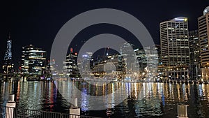 Busy city with skyscrapers  at night