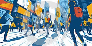 Busy City Street - Colourful Abstract Illustration