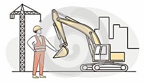 Busy construction site with workers and heavy machinery, urban development. vector design Generative AI