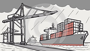 Busy container port, industrial shipping logistics infrastructure, vector design Generative AI